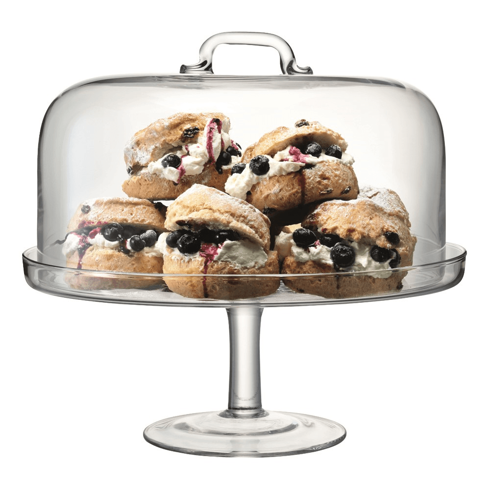 Serve Cakestand and dome, 34.5cm and 32cm, clear