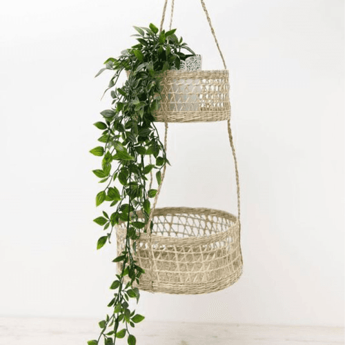 Image showing the Natural Elements Seagrass Hanging Planter, Cream product.