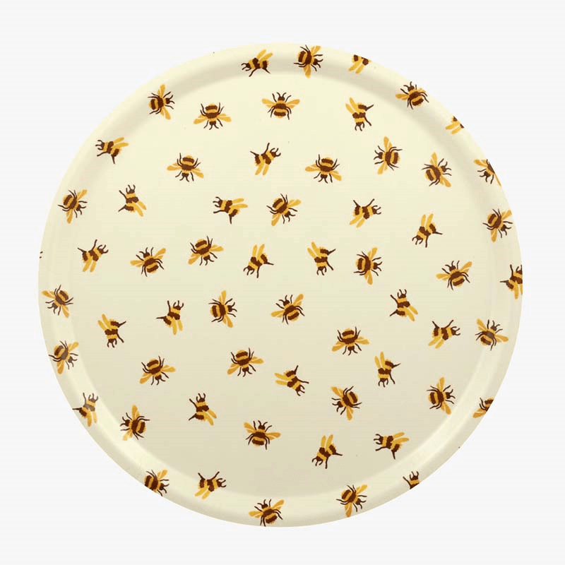 Bees Round Birch Tray, 38cm, Yellow