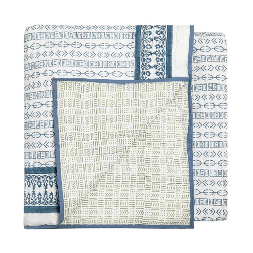 Image showing the Tapa Kahala Double Quilt, 225 x 225cm, Blue/Green product.