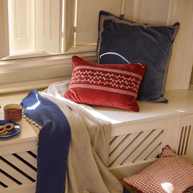 Shisho Velvet Cushion, 55 x 55cm, Indigo Blue