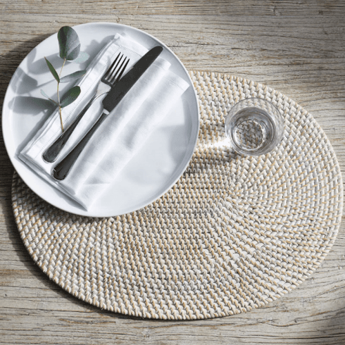 Image showing the Oval rattan charger, W48 x L36cm, White Washed product.