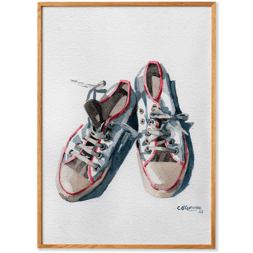 Image showing the The Sneakers Framed Print, 30 x 40cm, White product.