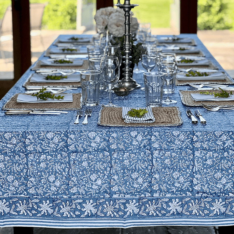 Florence Tablecloth, L150 x W220cm, French Blue