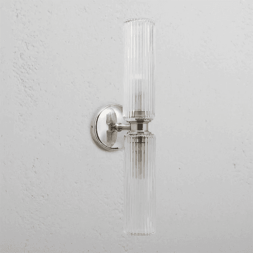 Image showing the Claremont  Flutted Glass Wall Light, H40cm, Polished Nickel product.
