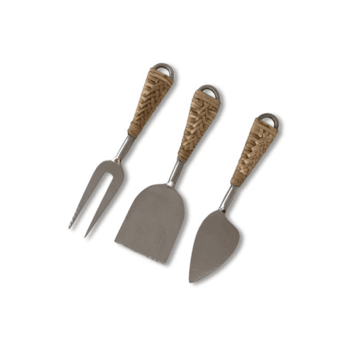 Image showing the Rattan Cheese Utensil Set, Silver product.