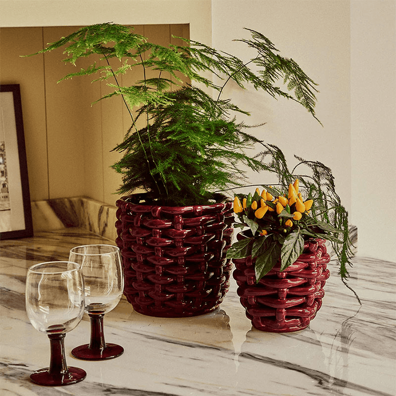 Juicy Basketweave Planter, D18cm, Burgundy