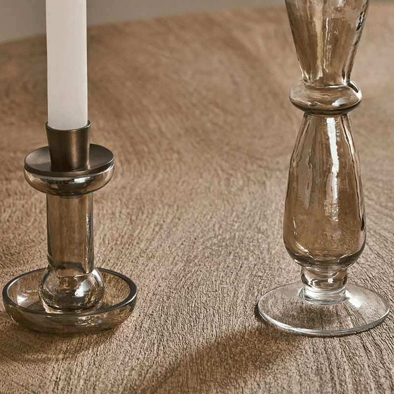 Tharad Recycled Glass Candle Holder, H28cm, Smoke