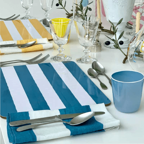 Image showing the Stripe Rectangle Placemat, 38 x 29 cm, Sky Blue product.