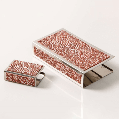 Image showing the Large Match Box Holder, 13 x 7cm, Coral Shagreen product.