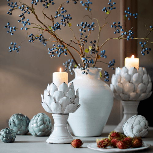 Cardoon Candle holder - large, D25 x H36cm, white