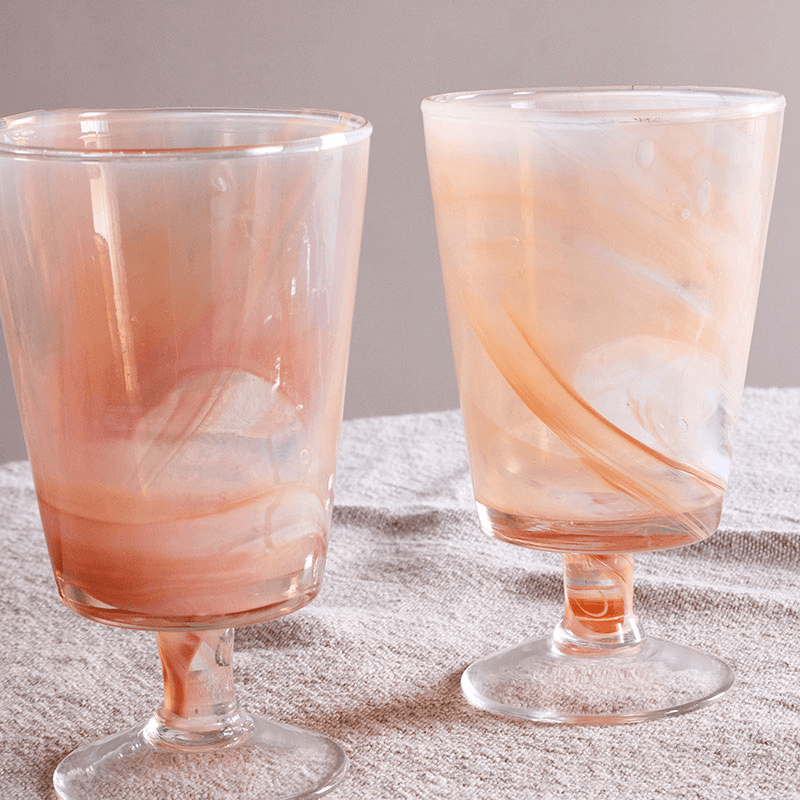 Shirali Set of 4 Marble Swirl Wine Glasses, 350ml, Apricot