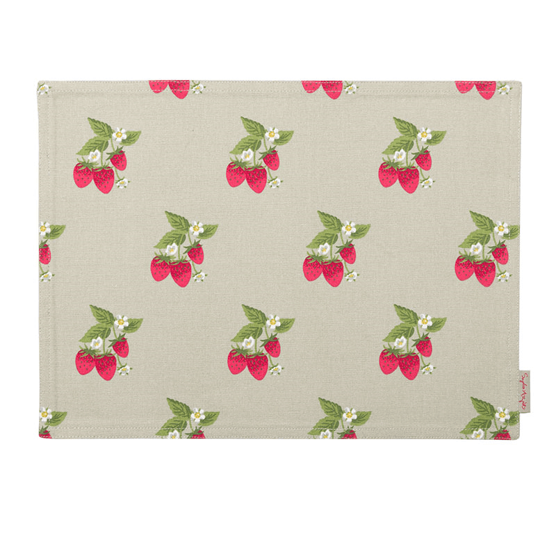Strawberries Fabric Placemat, Natural, Green, Red