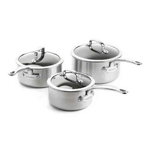 Image showing the Premiere 3 Piece Non-Stick Saucepan Set, Stainless Steel product.