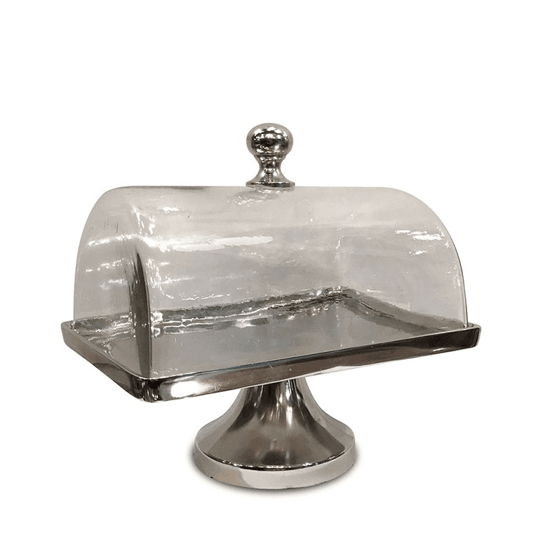 Cake Plate with Glass Dome, L25 x W17 x H24cm, Nickel