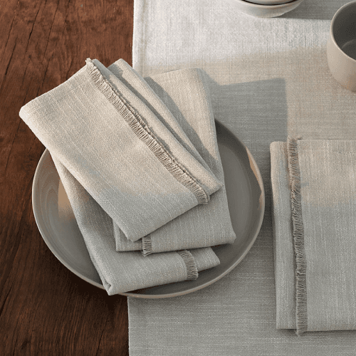 Image showing the Fringed Set of 4 Napkins, 45 x 45cm, Soft Grey product.