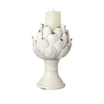 Cardoon Artichoke Candle Holder, White, 27cm