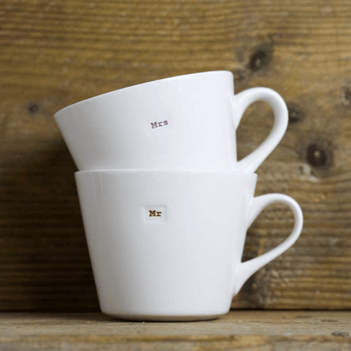 Image showing the 'Mr & Mrs' Set of 2 Bucket Mugs, 350ml, Red & Pink product.