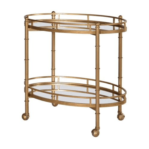 Image showing the Drinks Trolley, Mirrored, 2 Tier, H80 x W81 x D45cm, Gold product.