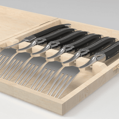 Image showing the Set of 6 Laguiole Steak Forks, Ebony Handles product.