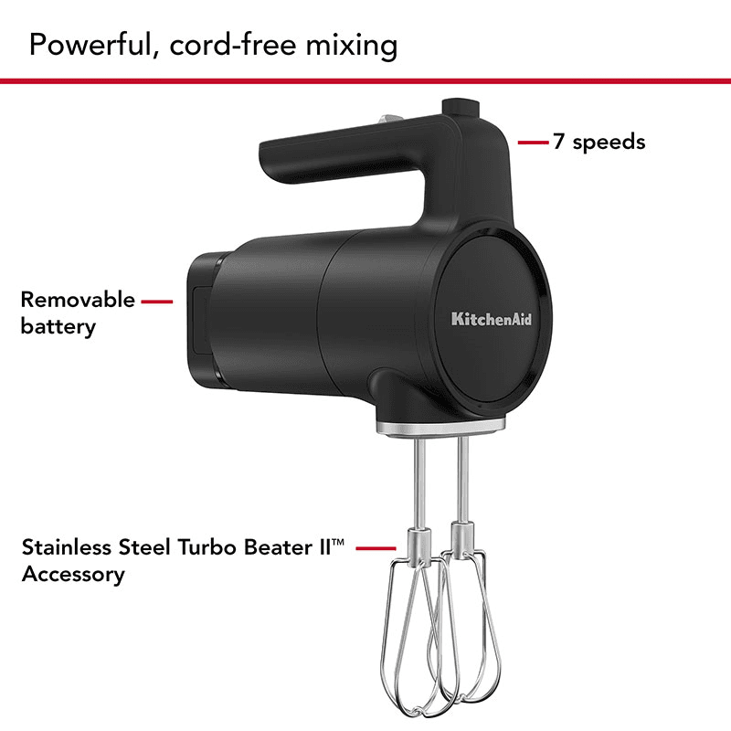 Cordless Hand Mixer Battery Included, Matt Black