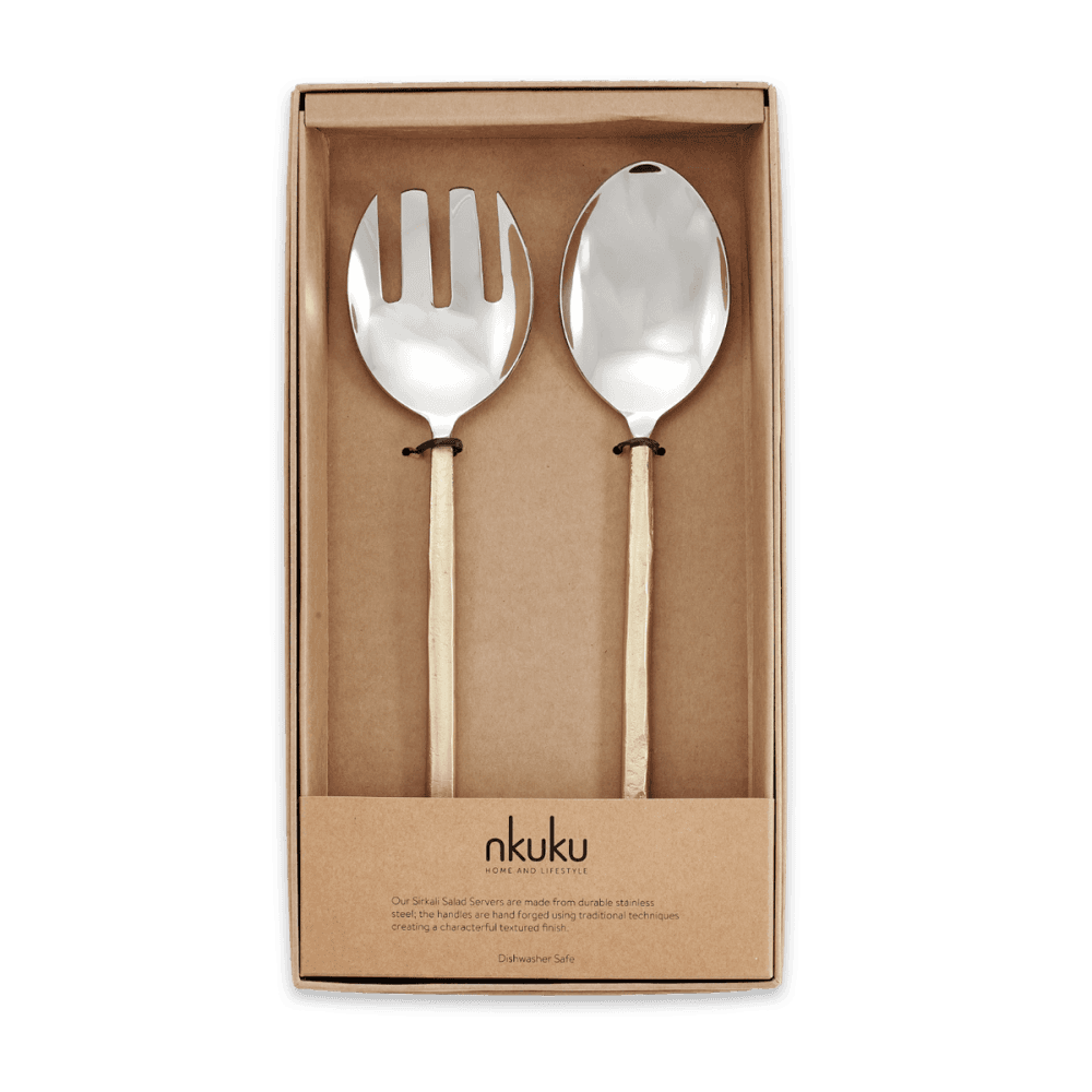 Sirkali Pair of salad servers, 30 x 7cm, brushed gold