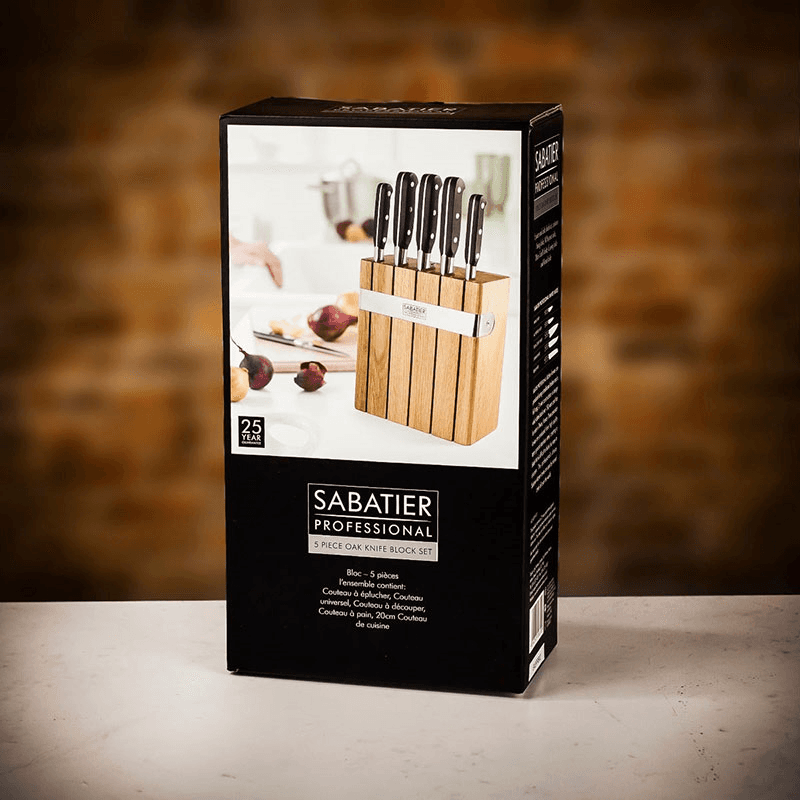 Knife Block, Oak with 5 Sabatier Knives