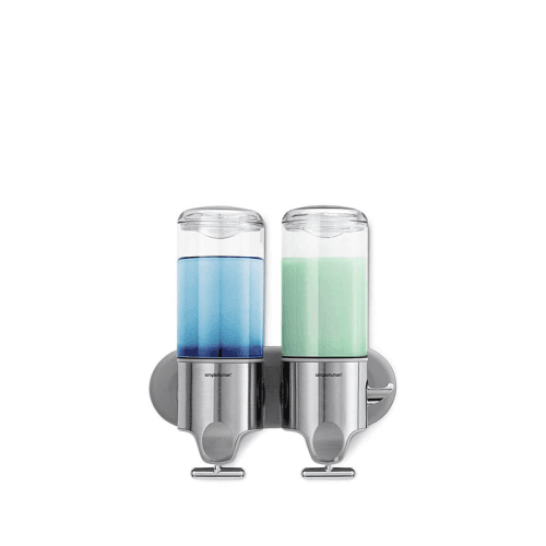 Image showing the Twin wall mount pumps, 444ml, Steel product.