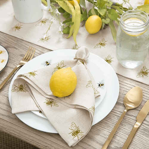 Image showing the Bees Set of 4 Linen Napkins, Natural, Yellow product.