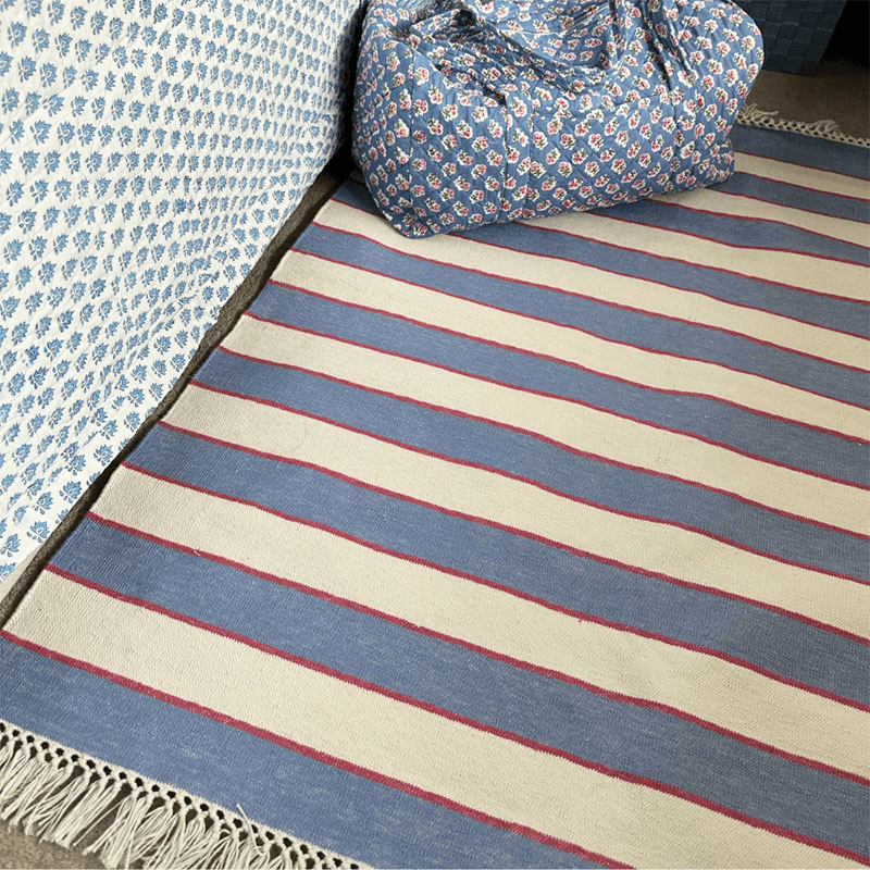 Stripe Rug, 100 x 70cm, Blue & Pink
