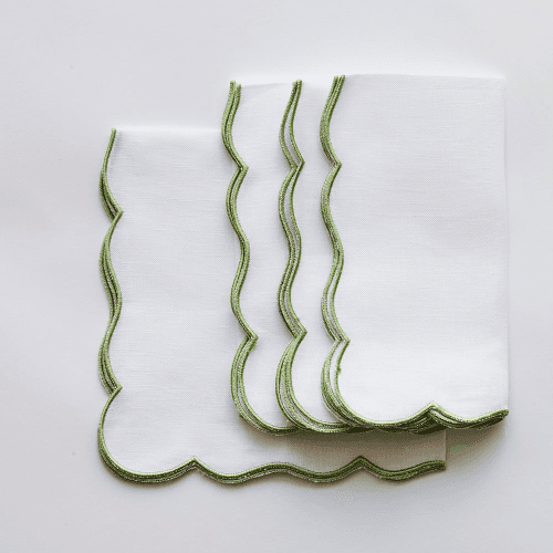 Image showing the Embroidered Scallop Napkin Set of 4, Green product.