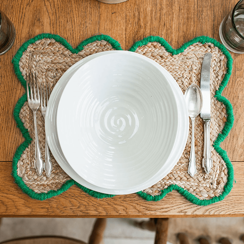 Scalloped Jute Placemat, 30 x 40cm, Green