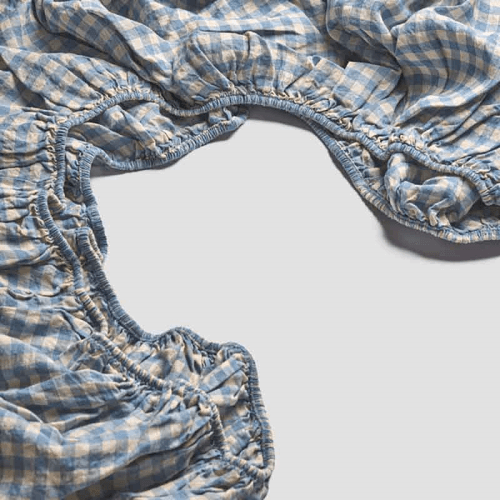 Image showing the Gingham King Size Fitted Sheet, Warm Blue product.
