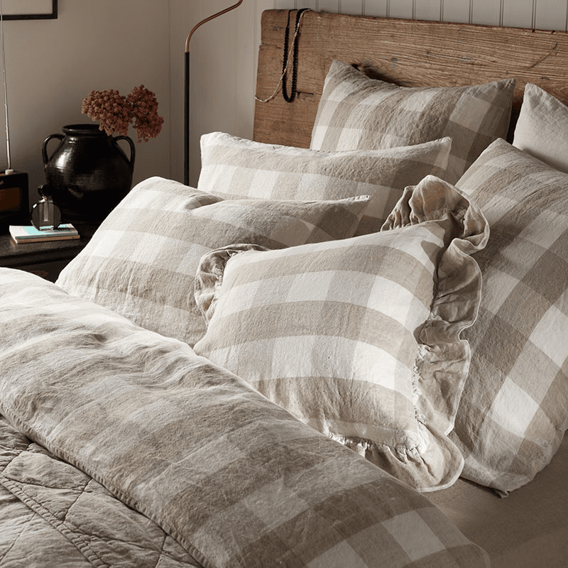 Gracie Gingham Cushion Cover, 50 x 50cm, Natural