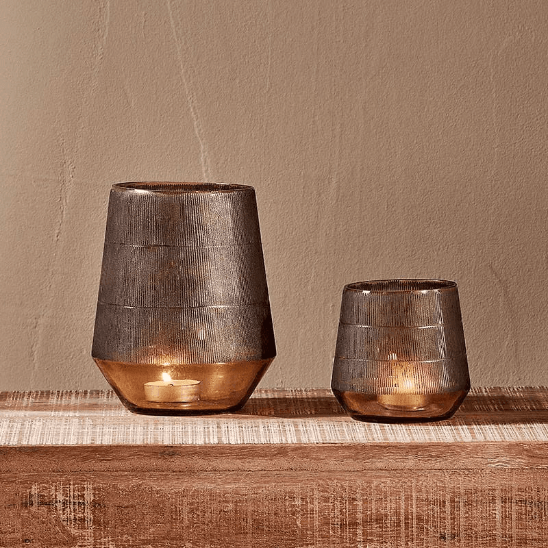 Dera Etched Glass Tealight, H16cm, Antique Gold