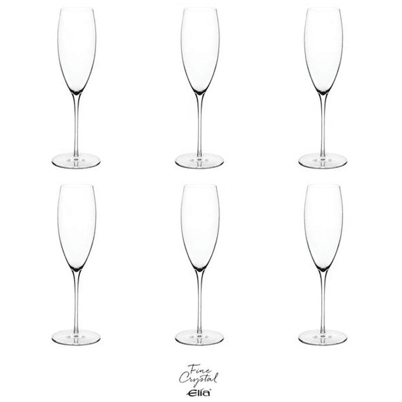 Liana Set of 6 Crystal Champagne Flutes, 220ml, Clear
