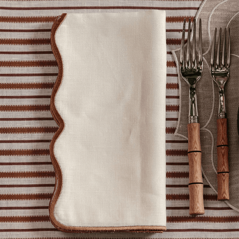 Scalloped Linen Dinner Napkin, Dusty Rosewood, 50cm, Dusty Rosewood