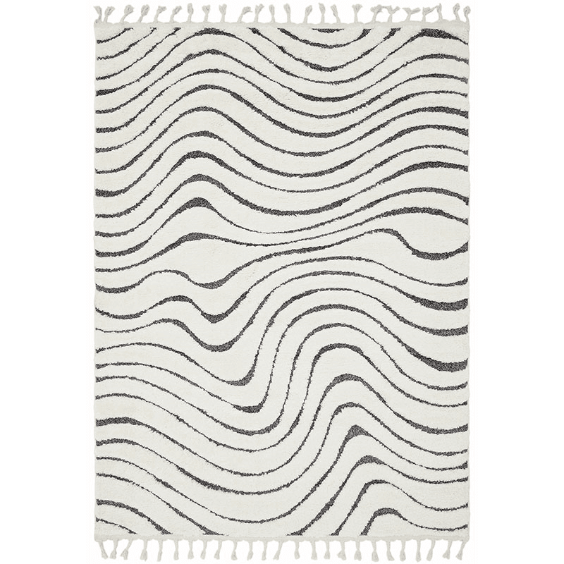 Arianna ripple shaggy moroccan rug, 200 x 290cm, Cream