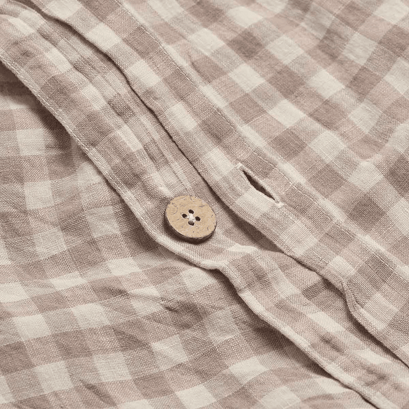 Gingham Linen Duvet Cover, Double, Mushroom
