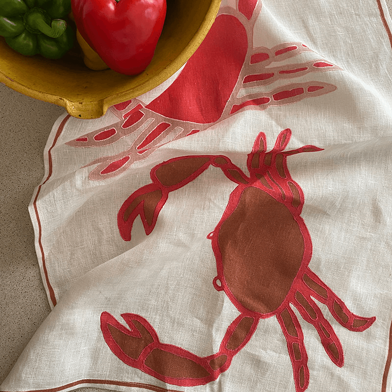 Crab Tea Towel, 50 x 70cm, Red/Pink