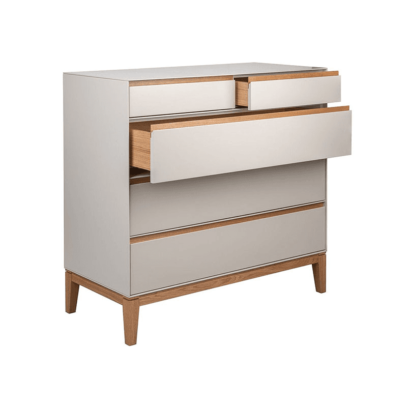 Lars Five Drawer Dresser, H94 x W100cm, Cashmere and Oak