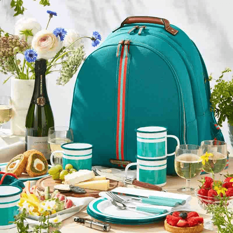 Fortnum's 4 Person Canvas Picnic Backpack, Eau de Nil