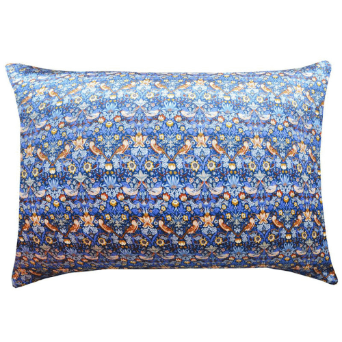 Image showing the Strawberry Thief Pair of Silk Pillowcases, Single, Blue product.