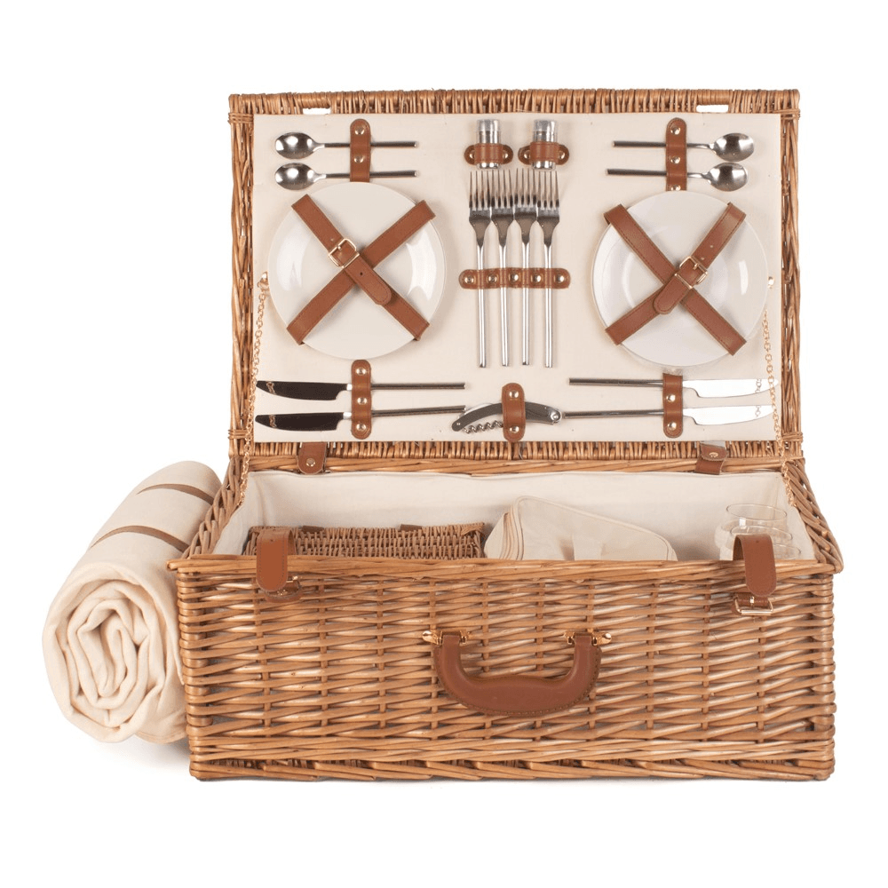 Deluxe Picnic hamper - 4 person, 58 x 38 x 22cm, Cream/Brown