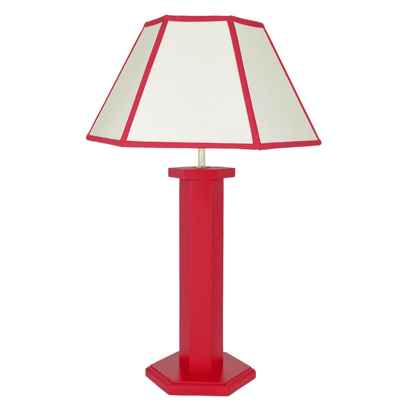Hexagon Linen Lampshade, 10", Cream/ Red Trim