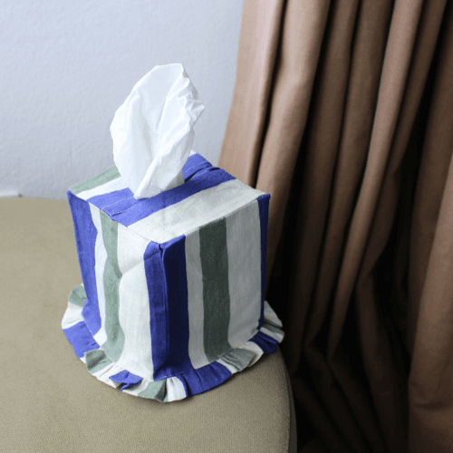 Image showing the Stripe Tissue Box Cover, L12 x W12 x H13.5cm, Cobalt & Sea Green product.