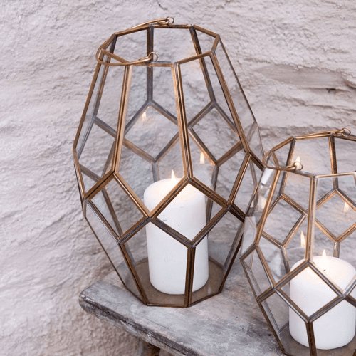 Image showing the Mohani Lantern, H35 x D25cm, Antique Brass/Clear product.