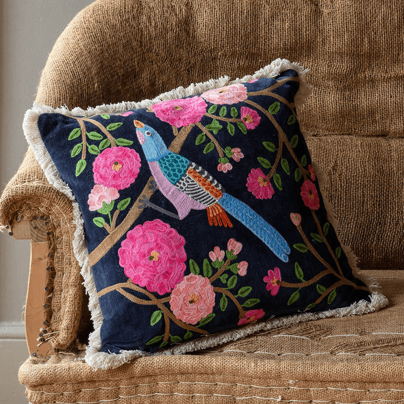 Song Bird Cushion, 45 x 45cm, Navy
