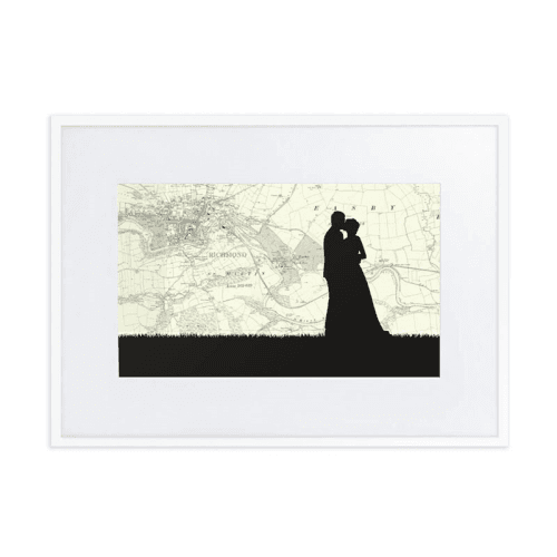 Image showing the Personalised Map Print with Wedding Silhouette Voucher, 40 x 30cm, White Frame product.