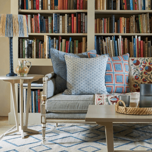 Image showing the Finestra Print Cushion, 50 x 50cm, Blue product.